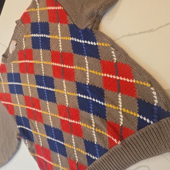 Vintage Mens 100% Cotton Diamond Plaid Argyle Crewneck Sweater Large Brown - Picture 2 of 6